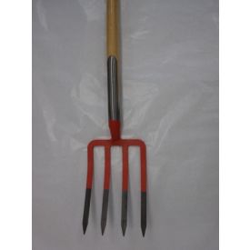 Aardappelspitvork 4-tands rood met steel